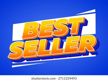 Un Diseño gráfico vibrante con el texto BEST SELLER en estilo atrevido, 3D con un fondo azul