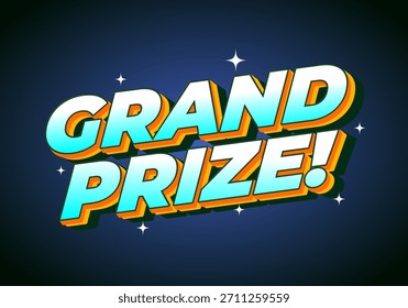 Un Diseño gráfico vibrante con el texto GRAND PRIZE! en letras llamativas y coloridas con un fondo estrellado