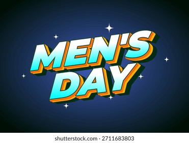 Un Diseño gráfico vibrante con el texto Mens Day en tipografía audaz y colorida sobre un fondo oscuro con estrellas.