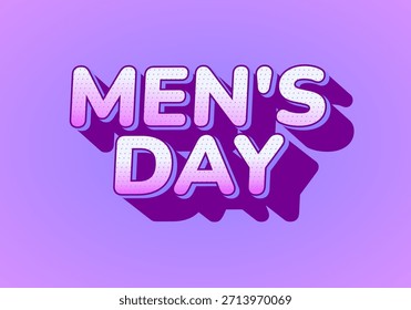 Un Diseño gráfico vibrante con el texto Mens Day en una fuente juguetona con un efecto de degradado y sombra púrpura, sobre un fondo púrpura claro.
