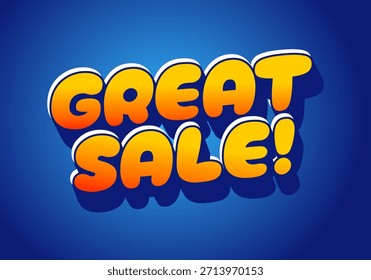A vibrant graphic design featuring the text Great Sale! in bold, colorful letters against a blue background.