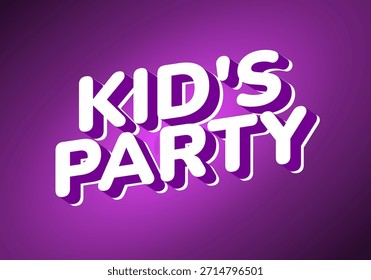 A vibrant graphic design featuring the text kids party in bold, playful font with a purple background and shadow effects