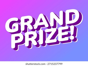 Un Diseño gráfico vibrante con el texto GRAND PRIZE! en negritas, letras blancas con un efecto de sombra, sobre un fondo degradado de tonos morados y azules.