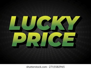 Ein lebendiges Grafikdesign mit dem Text Lucky Price in fetten, grünen Farbverlauf-Buchstaben auf schwarzem Hintergrund mit einem radialen Muster.