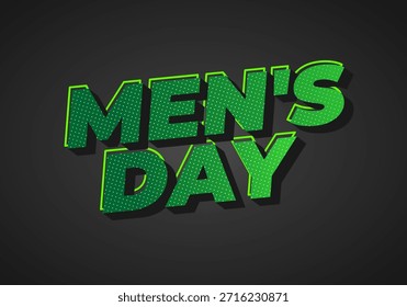 A vibrant graphic design featuring the text Mens Day in bold, green letters with a dotted texture and shadow effect on a dark background.