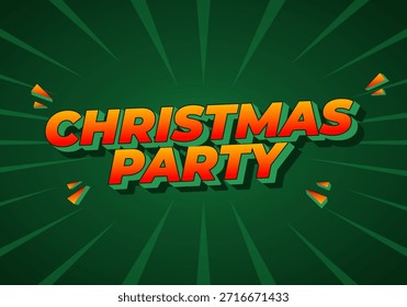 Un Diseño gráfico vibrante con el texto Fiesta de Navidad en letras llamativas y coloridas sobre un fondo verde con líneas radiantes.