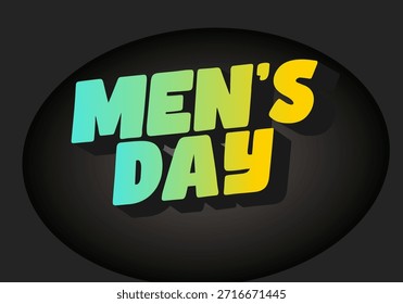 Un Diseño gráfico vibrante con el texto Mens Day en letras llamativas y coloridas con un efecto de sombra sobre un fondo oscuro.