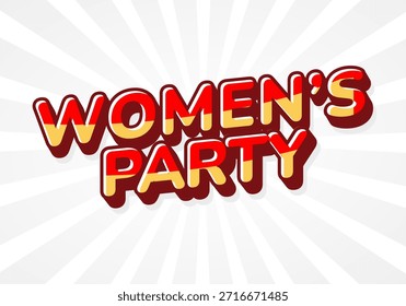A vibrant graphic design featuring the text Womens Party in bold, colorful letters with a sunburst background.