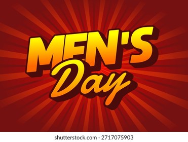 A vibrant graphic design featuring the text Mens Day in bold, stylized typography with a sunburst background.