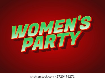 A vibrant graphic design featuring the text Womens Party in bold, colorful letters against a red background.