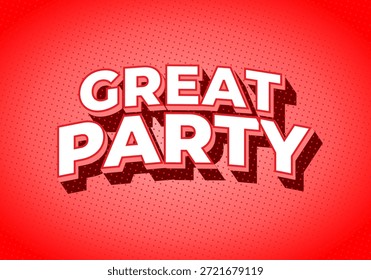 Un Diseño gráfico vibrante con el texto Gran fiesta en tipografía audaz y juguetona sobre un fondo rojo brillante con un patrón de puntos.