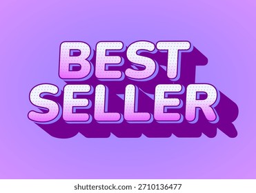 Un Diseño gráfico vibrante con las palabras más vendidas en tipografía audaz y juguetona con un gradiente púrpura y un efecto de sombra