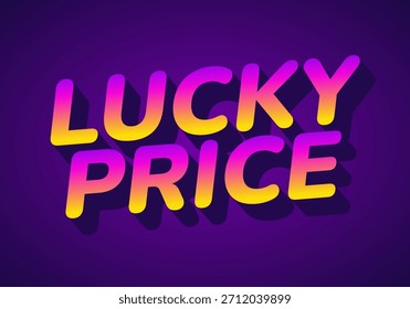 Um design gráfico vibrante com as palavras Lucky Price em uma fonte ousada e colorida com um gradiente de amarelo para rosa contra um fundo roxo.