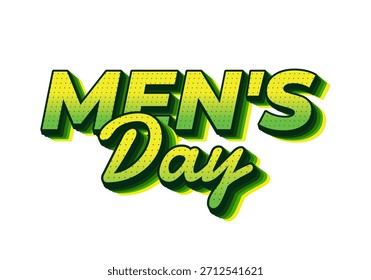 Un Diseño gráfico vibrante con las palabras Mens Day en colores atrevidos, verdes y amarillos con una fuente moderna y juguetona.