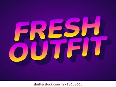Un Diseño gráfico vibrante con las palabras Fresh Outfit en tipografía atrevida y colorida con un efecto degradado sobre un fondo púrpura.