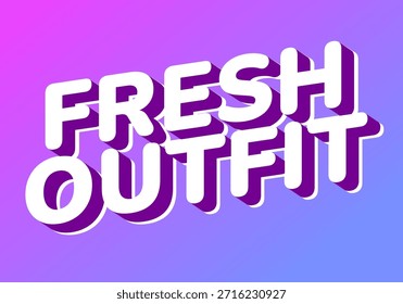 A vibrant graphic design featuring the words Fresh Outfit in bold, playful typography with a gradient background transitioning from pink to blue.