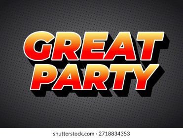 Un Diseño gráfico vibrante con las palabras Gran fiesta en tipografía atrevida y colorida con un efecto de sombra, adecuado para promociones de eventos.