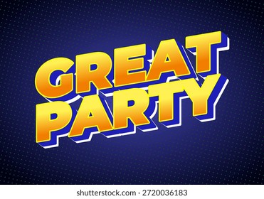 Un Diseño gráfico vibrante con las palabras Gran fiesta en tipografía audaz y colorida sobre un fondo azul oscuro.