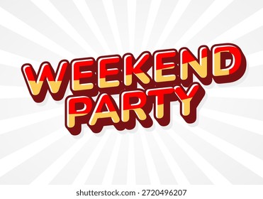A vibrant graphic design featuring the words Weekend Party in bold, colorful letters against a light background with radiating lines.