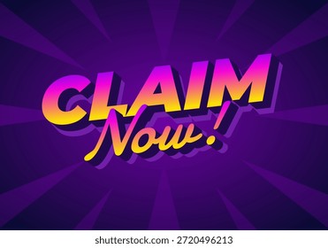 Un Diseño gráfico vibrante con las palabras RECLAMO Now! en tipografía audaz y estilizada. El fondo es un gradiente de púrpura con líneas radiantes, creando un efecto dinámico y llamativo.