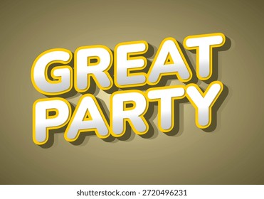 Un Diseño gráfico vibrante con las palabras Gran fiesta en tipografía audaz y juguetona con un contorno amarillo y un efecto de sombra sobre un fondo neutro.