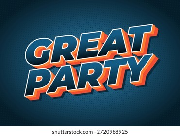 A vibrant graphic design featuring the words Great Party in bold, colorful typography against a dark blue background.