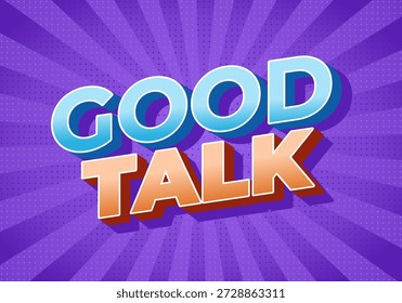 Un Diseño gráfico vibrante con las palabras Buena Charla en tipografía atrevida y colorida. El fondo es un patrón de ráfaga radial púrpura, que mejora la sensación lúdica y atractiva del texto.