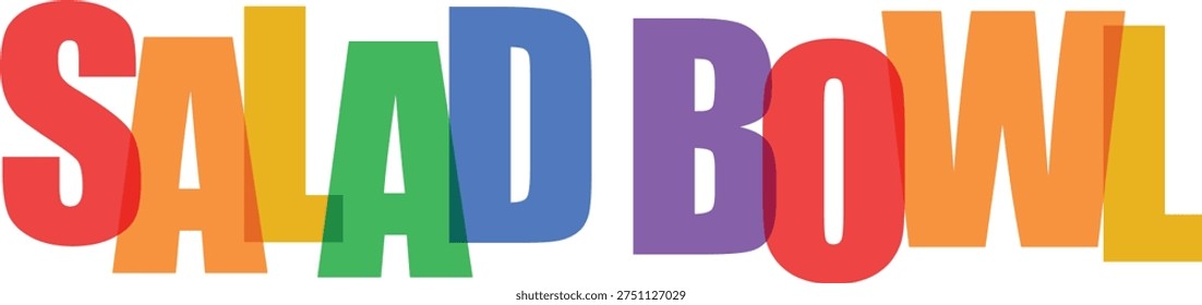 A vibrant graphic design featuring the words 'SALAD BOWL' in large, colorful, overlapping block letters against a white background, creating a playful and dynamic visual effect.