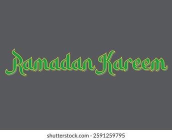 A vibrant graphic featuring the phrase "Ramadan Kareem" in stylized vibrant lettering against a gray background, celebrating the festive occasion of Ramadan.