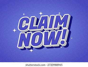 Un gráfico vibrante con el RECLAMO de texto NOW! en negrita, letras tridimensionales sobre un fondo de puntos púrpura con acentos brillantes.