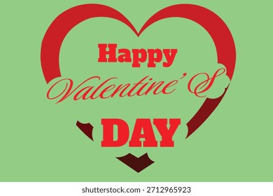 A vibrant graphic featuring the text 'Happy Valentine's Day' written in red font inside a large red heart outline, set against a light green background. Perfect for Valentine's Day promotions or greet