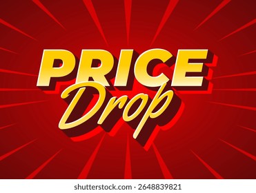 A vibrant graphic featuring the text PRICE DROP in bold, stylized typography. The background is a dynamic red with radiating lines, creating an energetic and attention grabbing effect.
