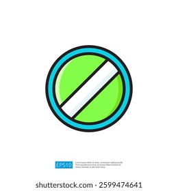 Vibrant graphic icon featuring a colorful prohibition symbol within a circular frame representing disallowing or restriction in a minimalist design