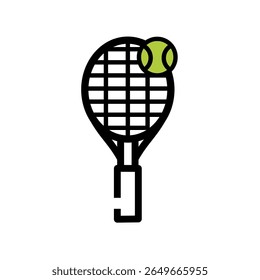 A vibrant graphic illustration showcases a tennis racket with a bright green tennis ball resting atop the strings on a transparent backdrop
