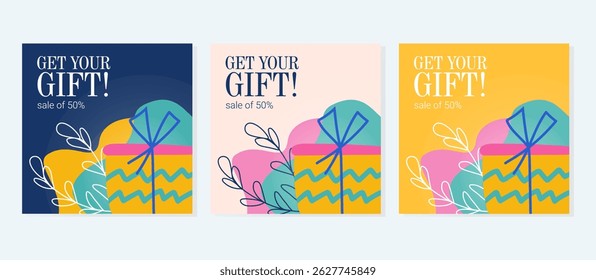 Vibrant graphic template for a 50% discount event. Great for marketing seasonal or general sales