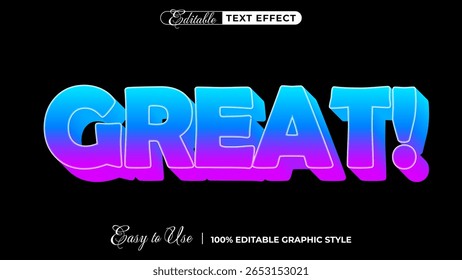 "ÓTIMO!" vibrante Efeito de texto no plano de fundo preto: um efeito de texto dinâmico que se rompe com energia, perfeito para adicionar um pop de emoção a qualquer projeto, contra um plano de fundo preto elegante.