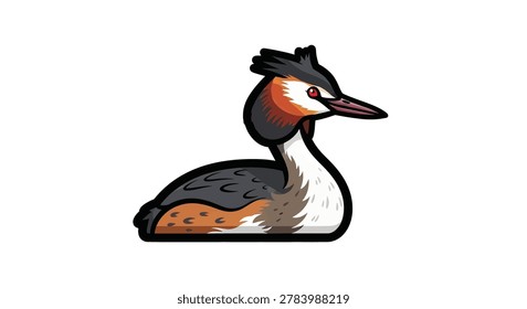 Vibrant grebe bird side profile portrait