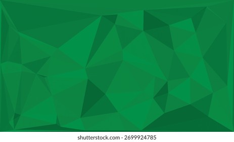 A vibrant green abstract background featuring a complex low-poly geometric pattern with various shades of green, creating a dynamic and modern visual texture.