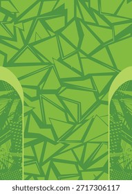 Vibrant green abstract background featuring sharp geometric shapes and triangles. Perfect for sports jerseys, racing wraps, and athletic apparel designs.
