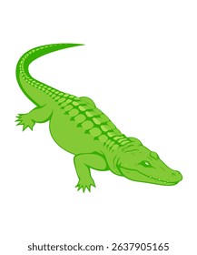 A vibrant green alligator illustration, showcasing detailed scales and a powerful posture.