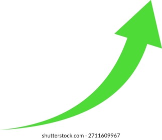 A vibrant green arrow, curved elegantly upwards, depicting clear concepts of growth, progress, and success.
