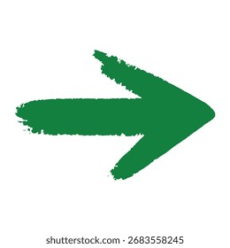 Una flecha verde vibrante con una textura áspera y pictórica apunta a la derecha contra un fondo blanco limpio.
