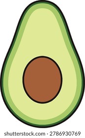 A vibrant green avocado cut in half revealing its creamy flesh and a large central seed.