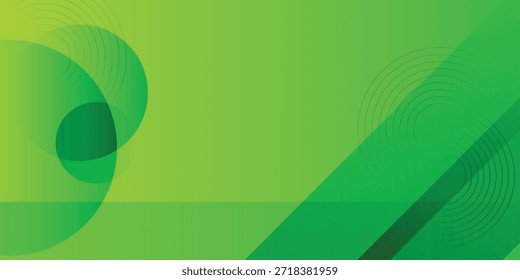 Un fondo verde vibrante con una composición dinámica de Formas geométricas circulares y lineales superpuestas, creando una imagen moderna y energética.