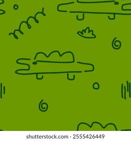 A vibrant green background that showcases whimsical and abstract shapes as well as lines for inventive design purposes
