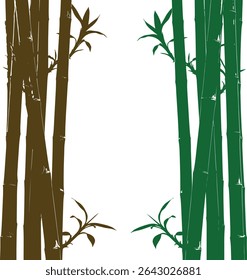 As hastes de bambu verde vibrante criam uma moldura natural exuberante contra um fundo branco limpo. Perfeito para projetos de design que precisam de um toque de serenidade e natureza.