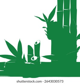 Vibrant green bamboo stalks and shoots arranged artistically against a clean white background. Perfect for spa, nature, or Asian-themed designs.