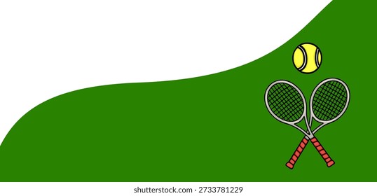 Vetor de banner verde vibrante com raquetes de tênis cruzadas e bola, fundo esportivo