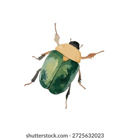 Ilustración vectorial de escarabajo verde vibrante, perfecta para diseños de naturaleza, contenido educativo o proyectos de verano. Gráfico aislado de insectos para un uso fácil.