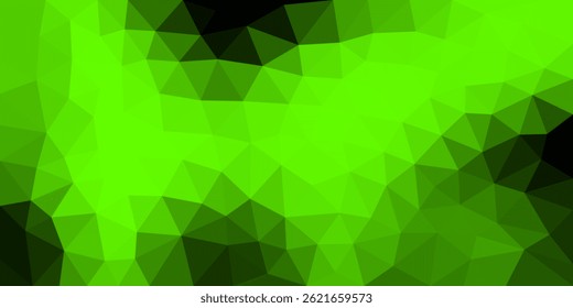 Fondo abstracto de bajo poli verde y negro vibrante con Formas triangulares, creando una textura digital dinámica y moderna.

